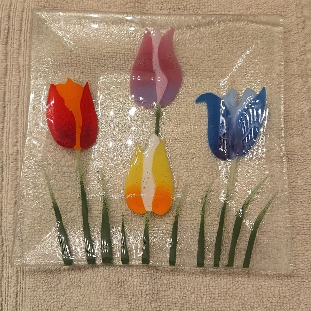 Tulip Garden Fusion Art Glass Dish